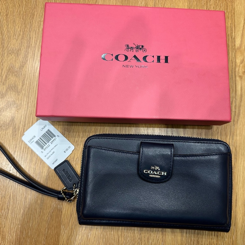 Coach Navy Leather Wallet with Wrist Strap *NWT* Full Inclusion